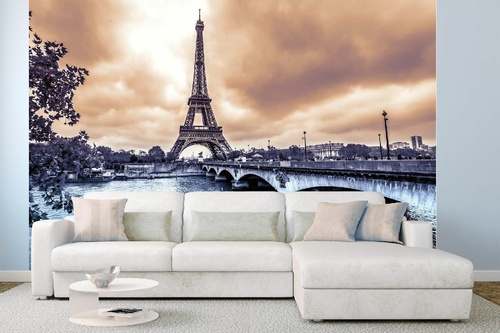 Vlies Fototapete - Eiffelturm im Regen 375 x 250 cm